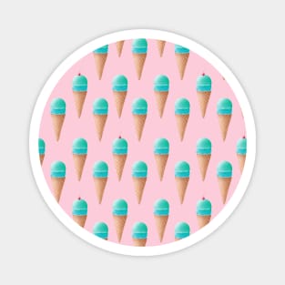 Blue Ice Cream Pattern - Pink Magnet